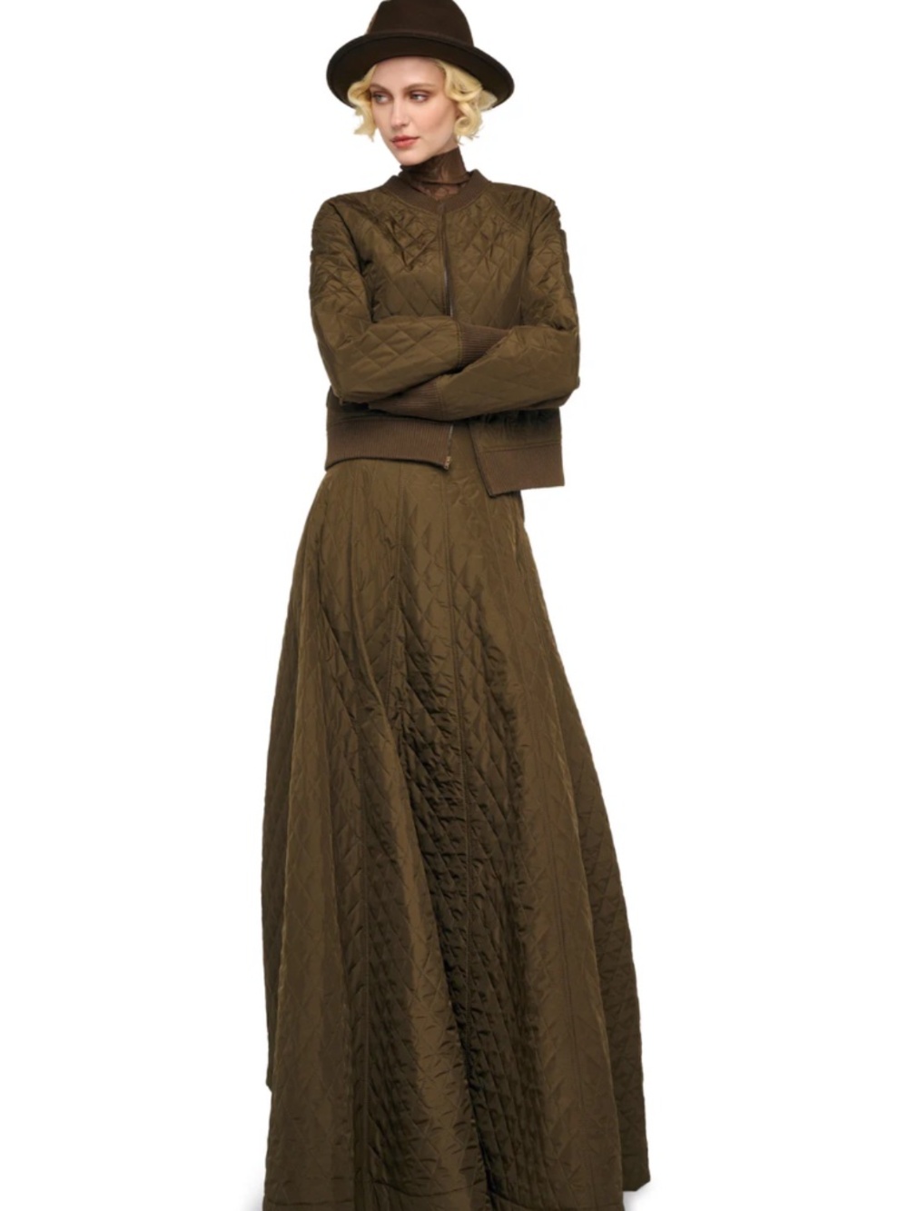 Norma Kamali Long Quilted 'Grace' Skirt in Bark (NWT) - Picture 4 of 10